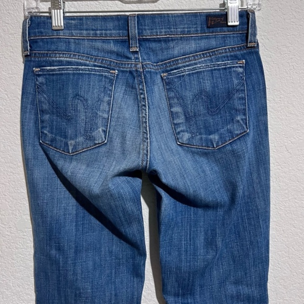Citizens of Humanity Medium Wash Whiskered Distressed Low Rise Boot Cut Jeans 25 - Picture 5 of 13